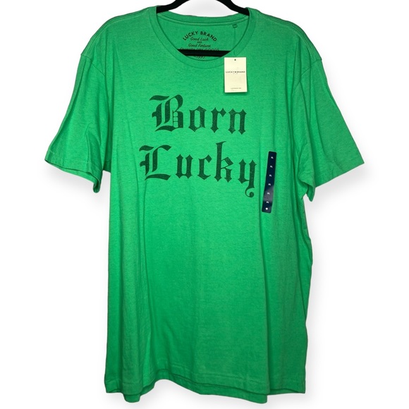 Lucky Brand XL “Born Lucky” Script Graphic Print St. Patrick’s Day Green - Picture 5 of 5